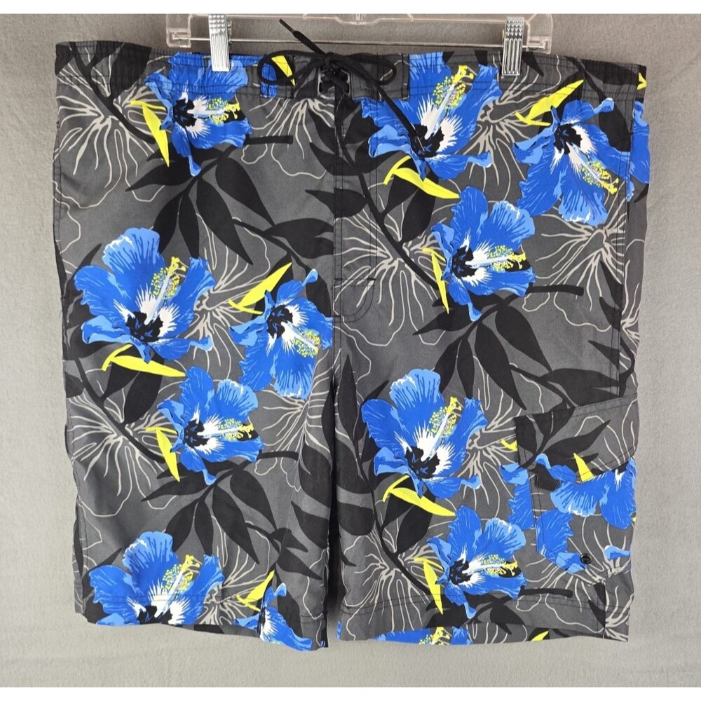 Sonoma‎ Board Shorts Mens Large Black Blue Hibiscus Floral Tropical Swim Trunks
